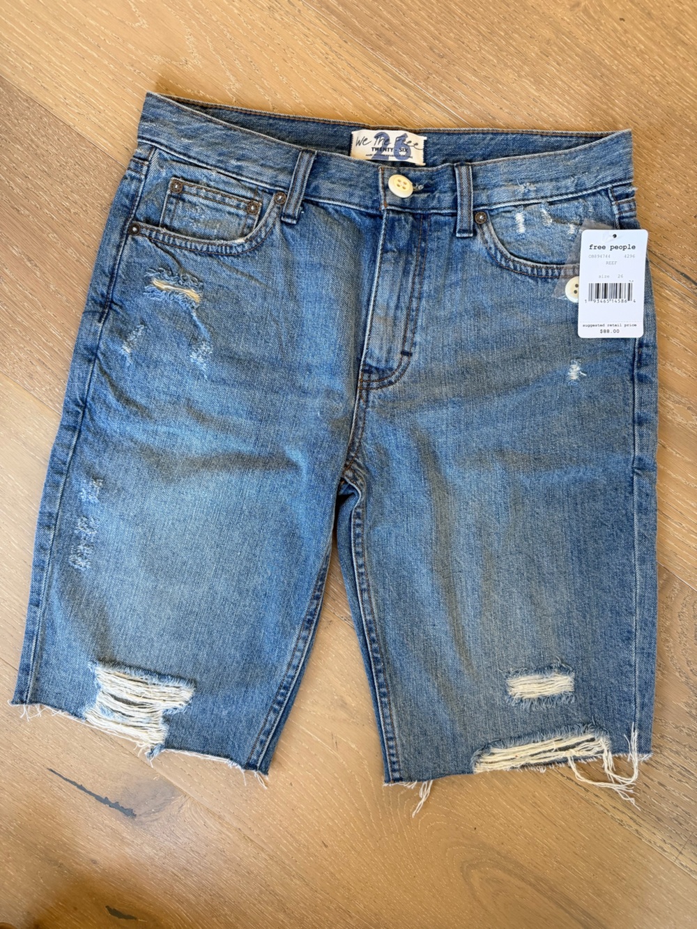 Free People Mid Blue Distressed Relaxed Jeans
